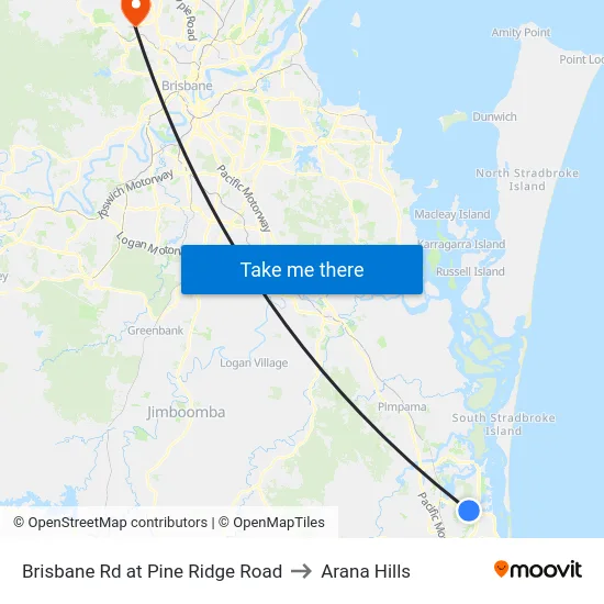 Brisbane Rd at Pine Ridge Road to Arana Hills map