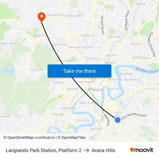 Langlands Park Station, Platform 2 to Arana Hills map