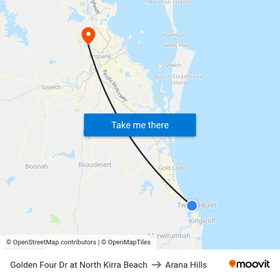 Golden Four Dr at North Kirra Beach to Arana Hills map