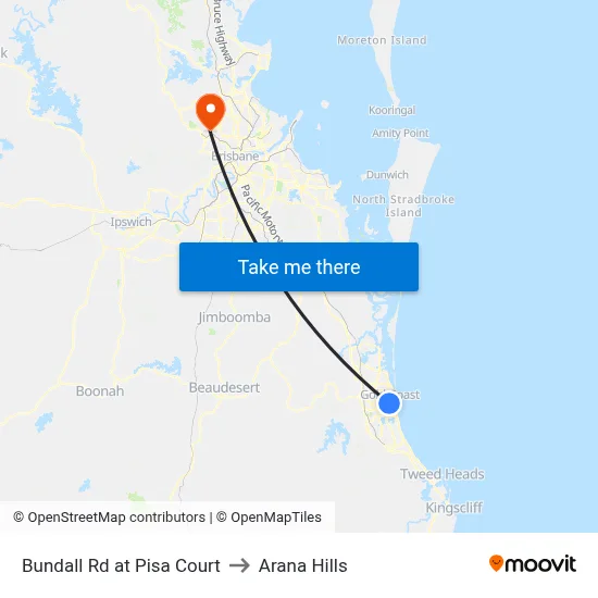 Bundall Rd at Pisa Court to Arana Hills map