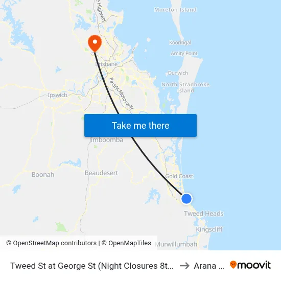 Tweed St at George St (Night Closures 8th Feb-2nd Mar) to Arana Hills map