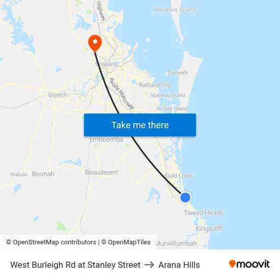 West Burleigh Rd at Stanley Street to Arana Hills map
