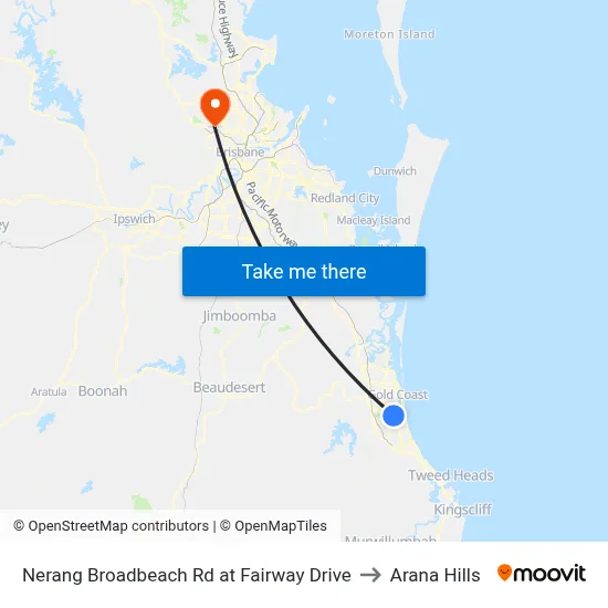 Nerang Broadbeach Rd at Fairway Drive to Arana Hills map