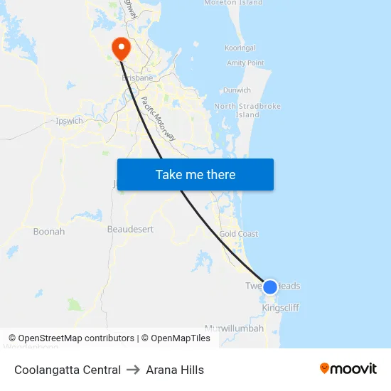 Coolangatta Central to Arana Hills map