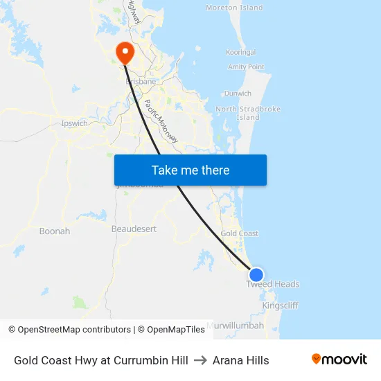Gold Coast Hwy at Currumbin Hill to Arana Hills map