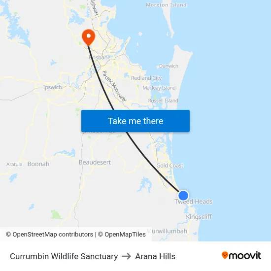 Currumbin Wildlife Sanctuary to Arana Hills map