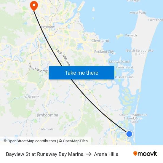 Bayview St at Runaway Bay Marina to Arana Hills map
