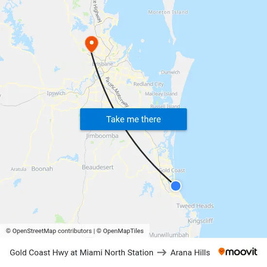 Gold Coast Hwy at Miami North Station to Arana Hills map