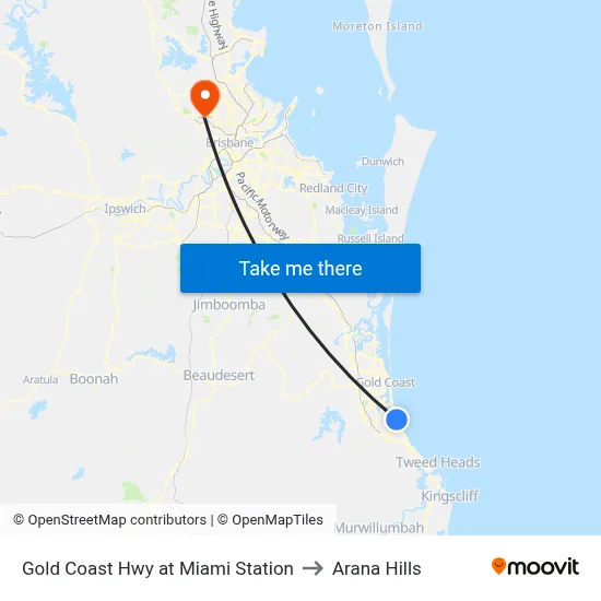 Gold Coast Hwy at Miami Station to Arana Hills map