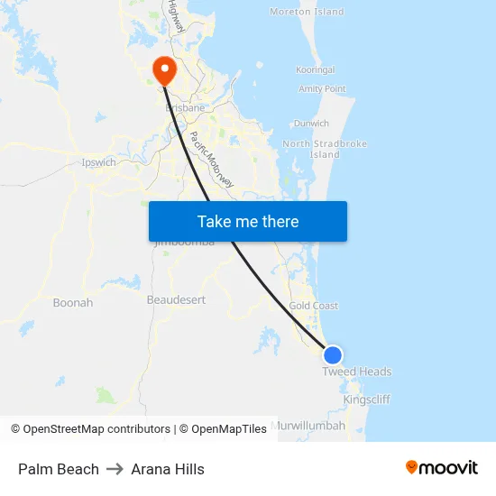 Palm Beach to Arana Hills map