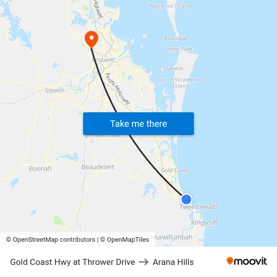 Gold Coast Hwy at Thrower Drive to Arana Hills map