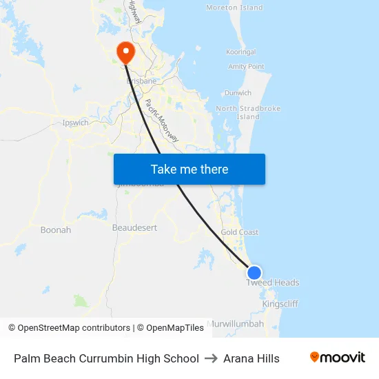Palm Beach Currumbin High School to Arana Hills map