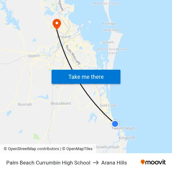 Palm Beach Currumbin High School to Arana Hills map