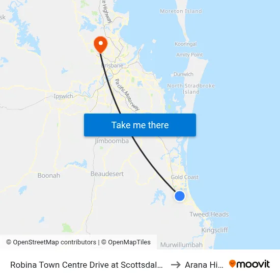 Robina Town Centre Drive at Scottsdale Dr to Arana Hills map