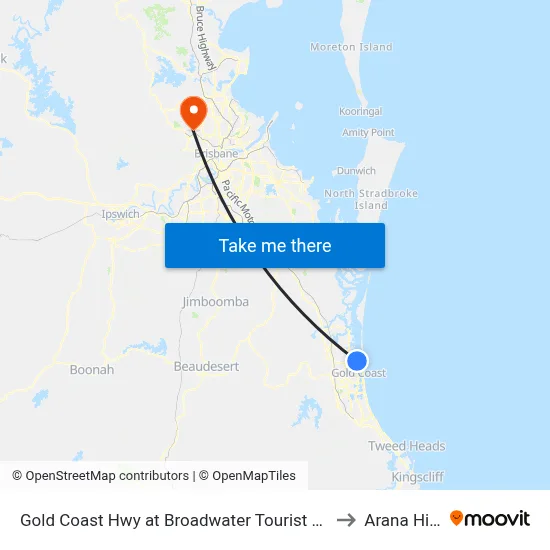 Gold Coast Hwy at Broadwater Tourist Park to Arana Hills map