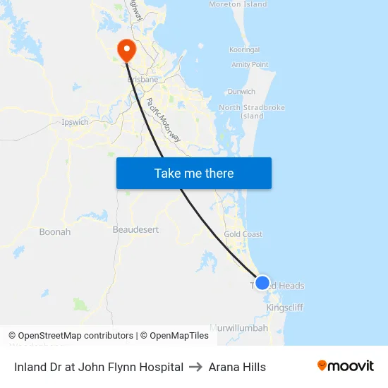 Inland Dr at John Flynn Hospital to Arana Hills map