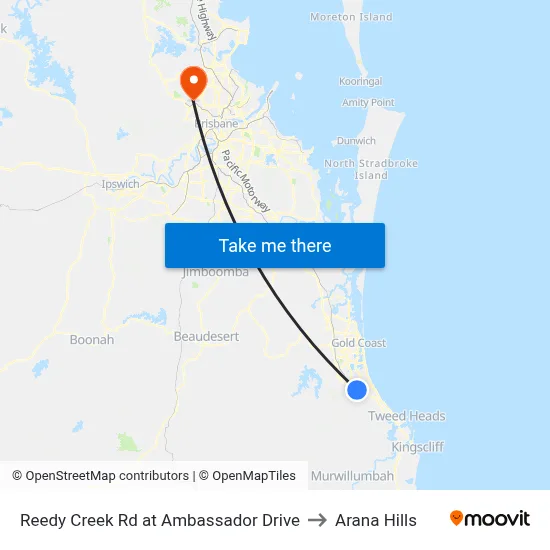Reedy Creek Rd at Ambassador Drive to Arana Hills map