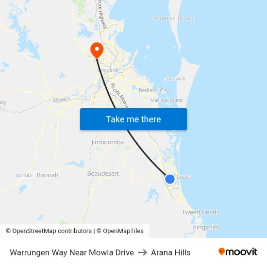 Warrungen Way Near Mowla Drive to Arana Hills map