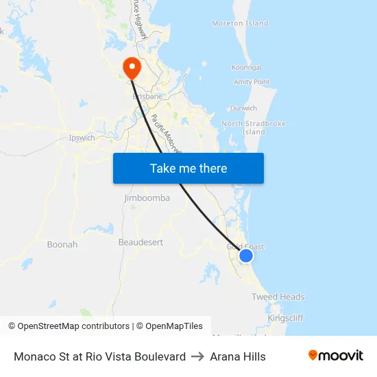 Monaco St at Rio Vista Boulevard to Arana Hills map