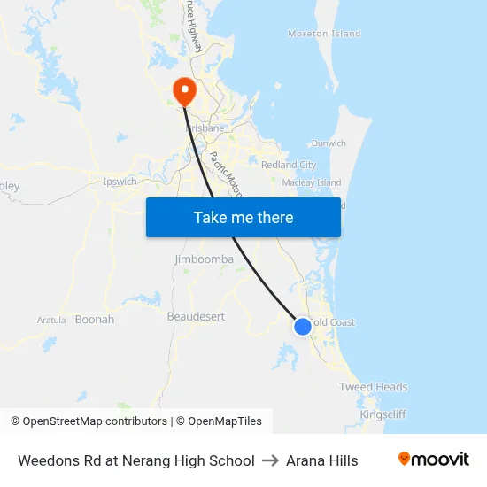 Weedons Rd at Nerang High School to Arana Hills map