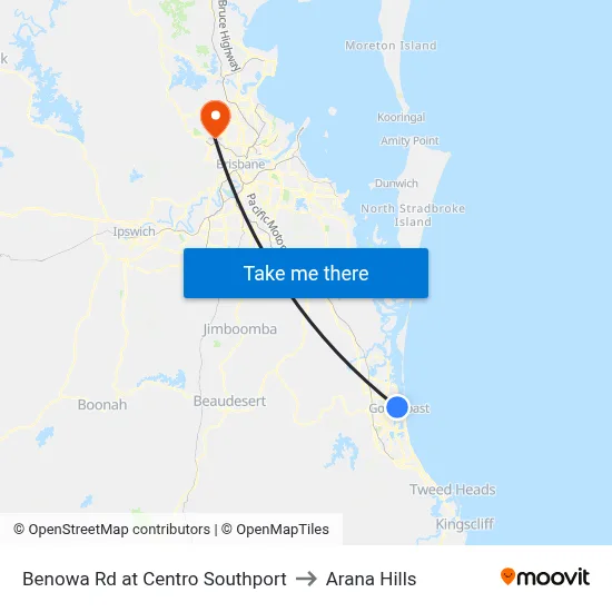 Benowa Rd at Centro Southport to Arana Hills map