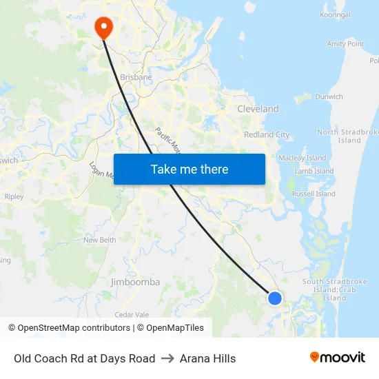 Old Coach Rd at Days Road to Arana Hills map