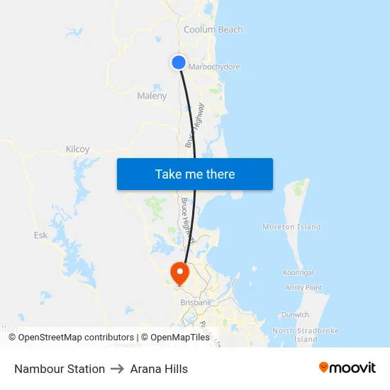 Nambour Station to Arana Hills map