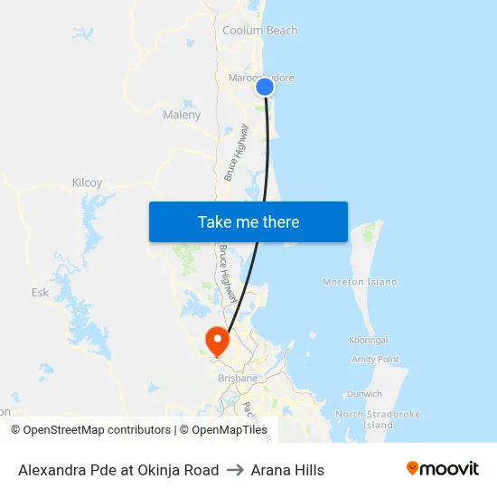 Alexandra Pde at Okinja Road to Arana Hills map