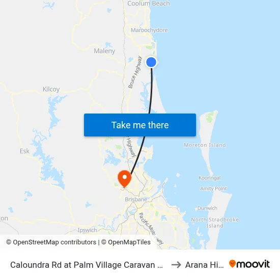 Caloundra Rd at Palm Village Caravan Park to Arana Hills map