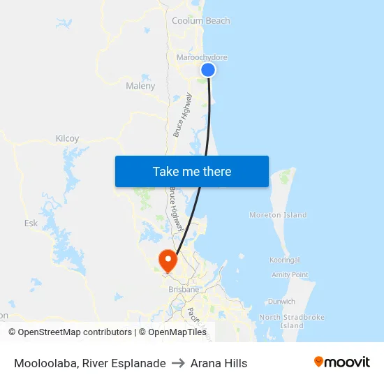Mooloolaba, River Esplanade to Arana Hills map