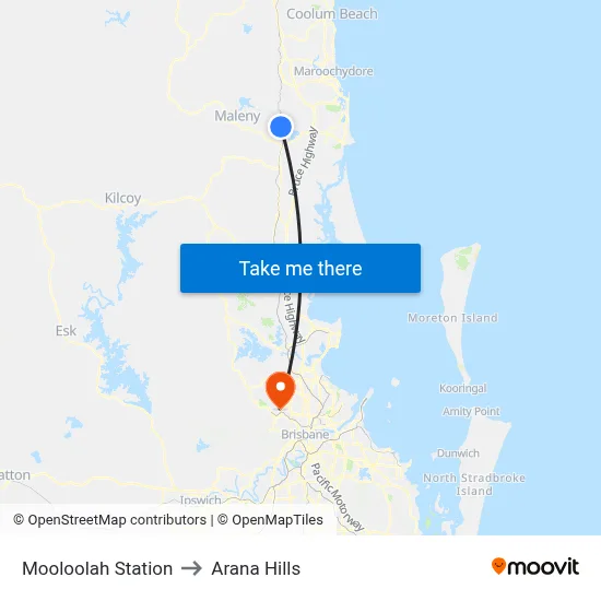 Mooloolah Station to Arana Hills map