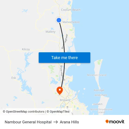 Nambour General Hospital to Arana Hills map