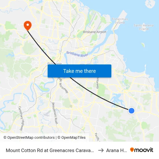 Mount Cotton Rd at Greenacres Caravan Park to Arana Hills map