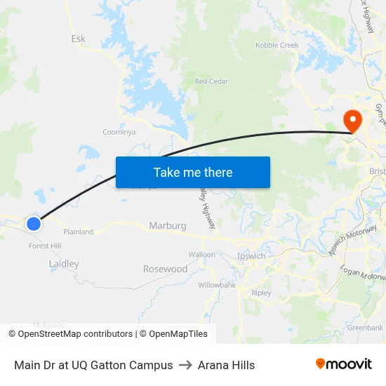Main Dr at UQ Gatton Campus to Arana Hills map