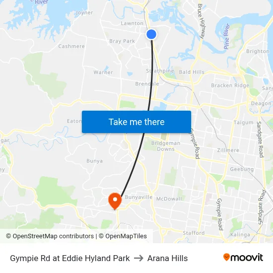 Gympie Rd at Eddie Hyland Park to Arana Hills map