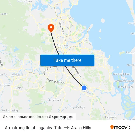 Armstrong Rd at Loganlea Tafe to Arana Hills map