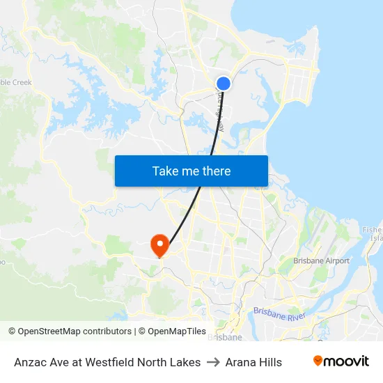 Anzac Ave at Westfield North Lakes to Arana Hills map