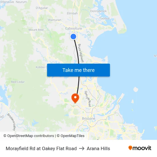 Morayfield Rd at Oakey Flat Road to Arana Hills map