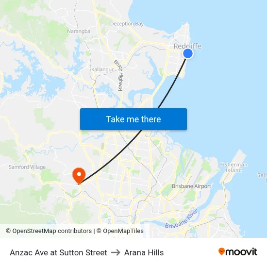 Anzac Ave at Sutton Street to Arana Hills map