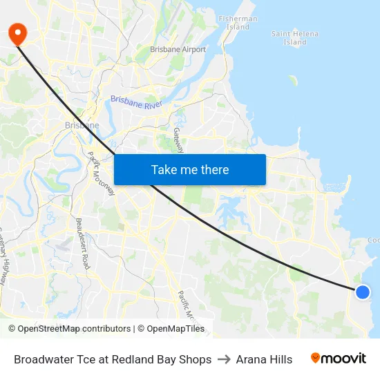 Broadwater Tce at Redland Bay Shops to Arana Hills map