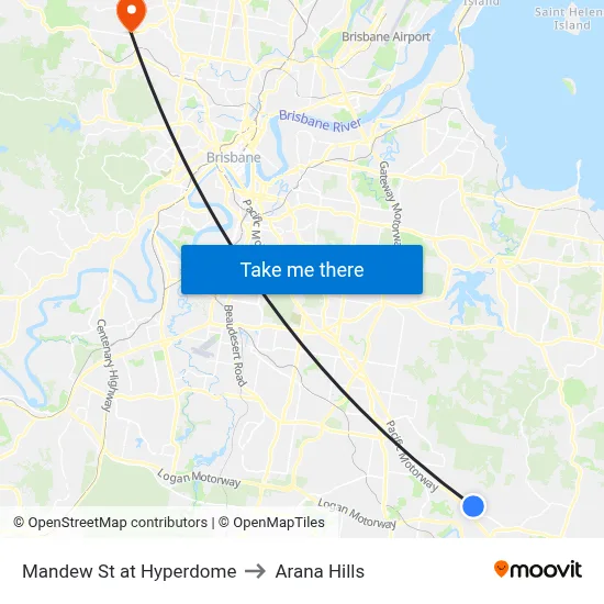 Mandew St at Hyperdome to Arana Hills map