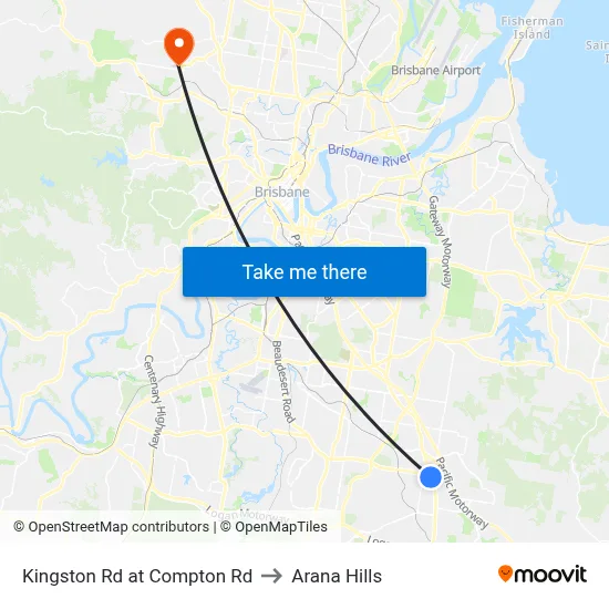 Kingston Rd at Compton Rd to Arana Hills map