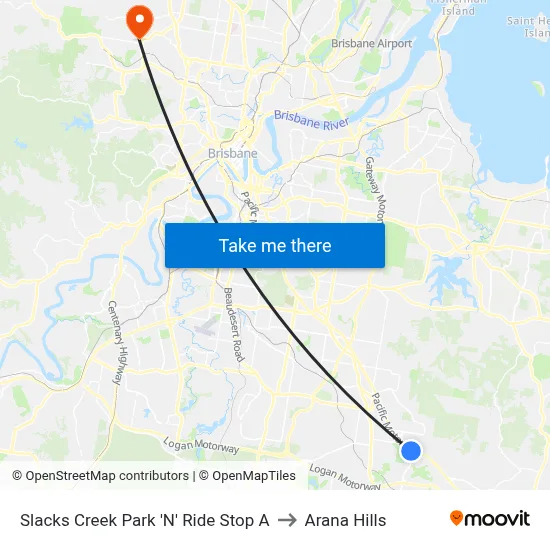 Slacks Creek Park 'N' Ride Stop A to Arana Hills map