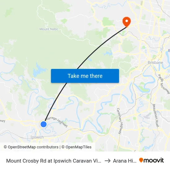Mount Crosby Rd at Ipswich Caravan Village to Arana Hills map