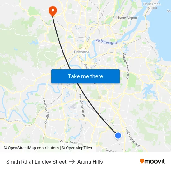 Smith Rd at Lindley Street to Arana Hills map