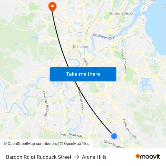 Bardon Rd at Rudduck Street to Arana Hills map