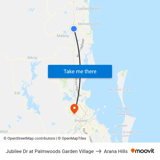 Jubilee Dr at Palmwoods Garden Village to Arana Hills map