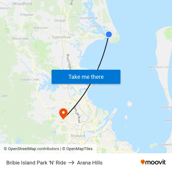 Bribie Island Park 'N' Ride to Arana Hills map
