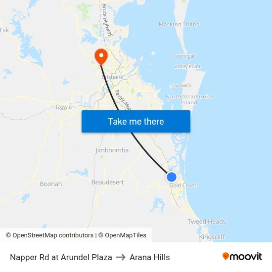 Napper Rd at Arundel Plaza to Arana Hills map