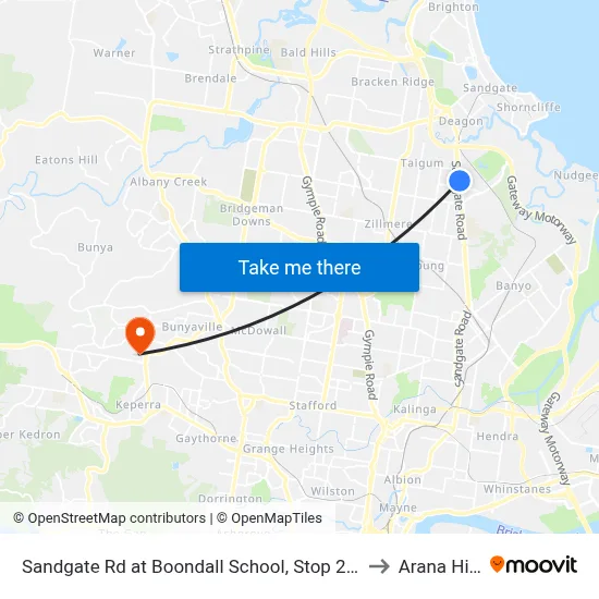Sandgate Rd at Boondall School, Stop 20/21 to Arana Hills map